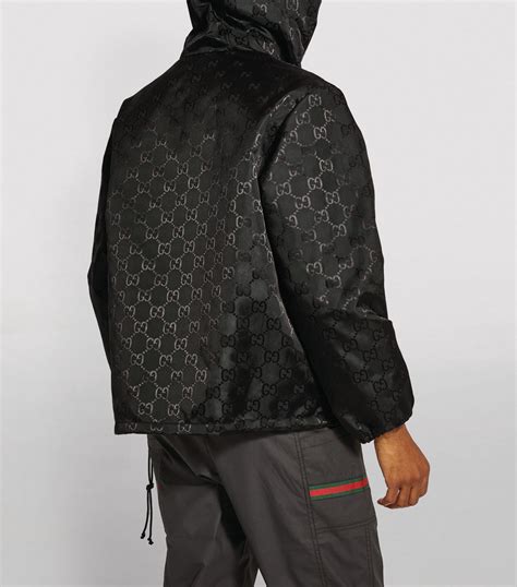 gucci black all over print jacket|Gucci hooded jacket.